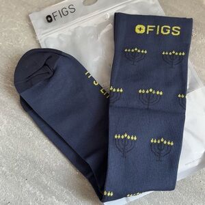 Figs Women’s Size Medium “It’s Lit” Menorah Hanukkah Navy Blue Compression Socks